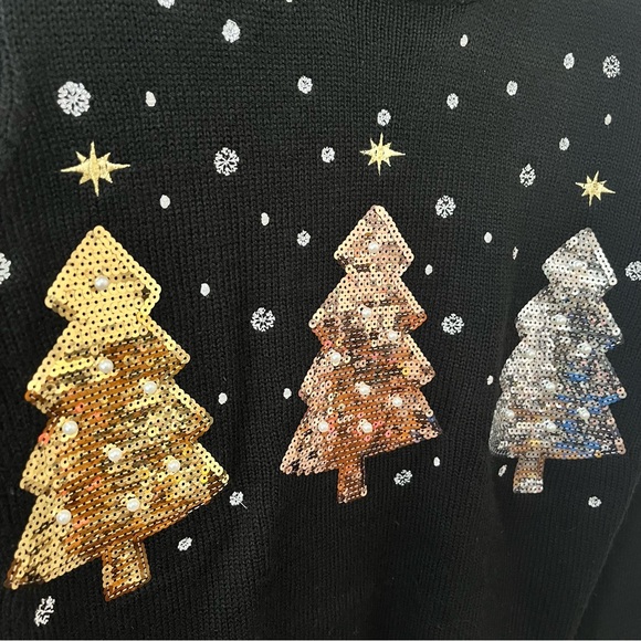 Karen Scott Christmas Tree Holiday Sequin Embroidered Ugly Grandma Large - Picture 5 of 9